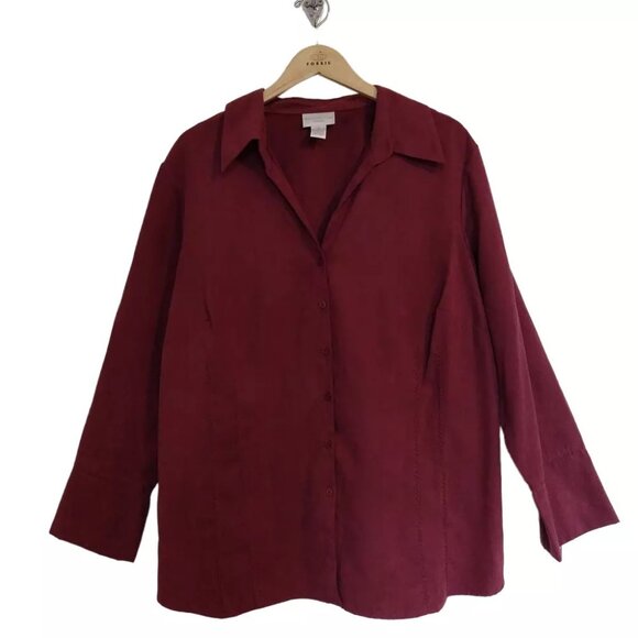 Purple Polyester Faux Suede Shirt Button Up 3X Plus Size Worthington - Picture 1 of 6